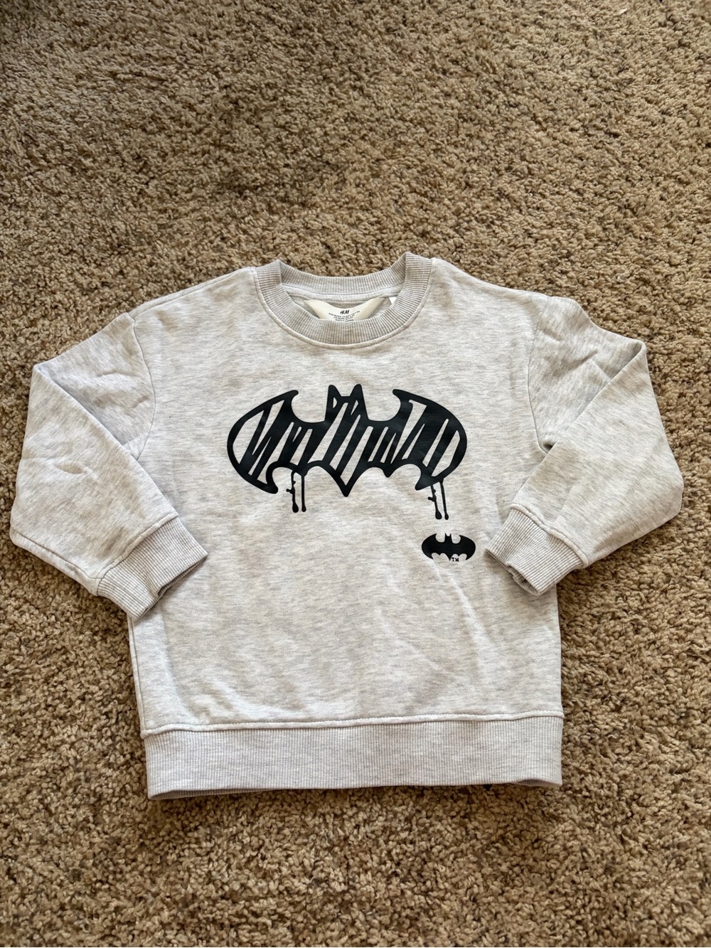 H&M Gray Sweatshirt with Black Batman Graphic for Kids